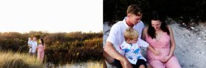 father and pregnant mother on the beach with their son in ocean city, New Jersey at sunset