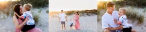 father and pregnant mother on the beach with their son in ocean city, New Jersey at sunset