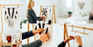 personal branding of a macrame artist in a white boho studio