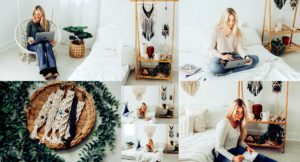 personal branding of a macrame artist in a white boho studio