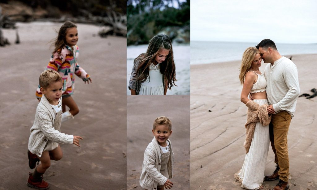 Family of five playing on the beach in Florida